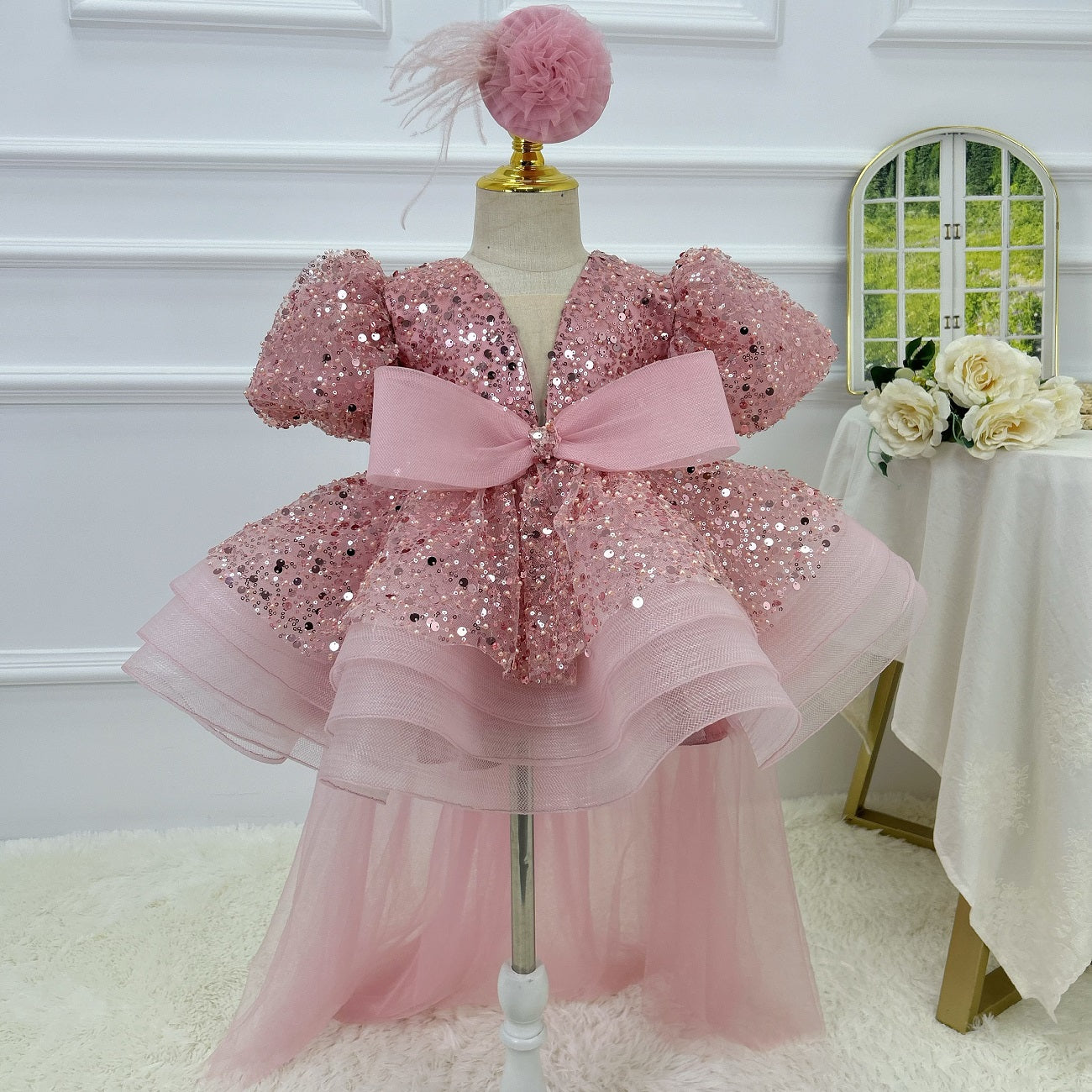 Girls Fashionable V-Neck Trailing Princess Dress for Performance | KLFFLGID