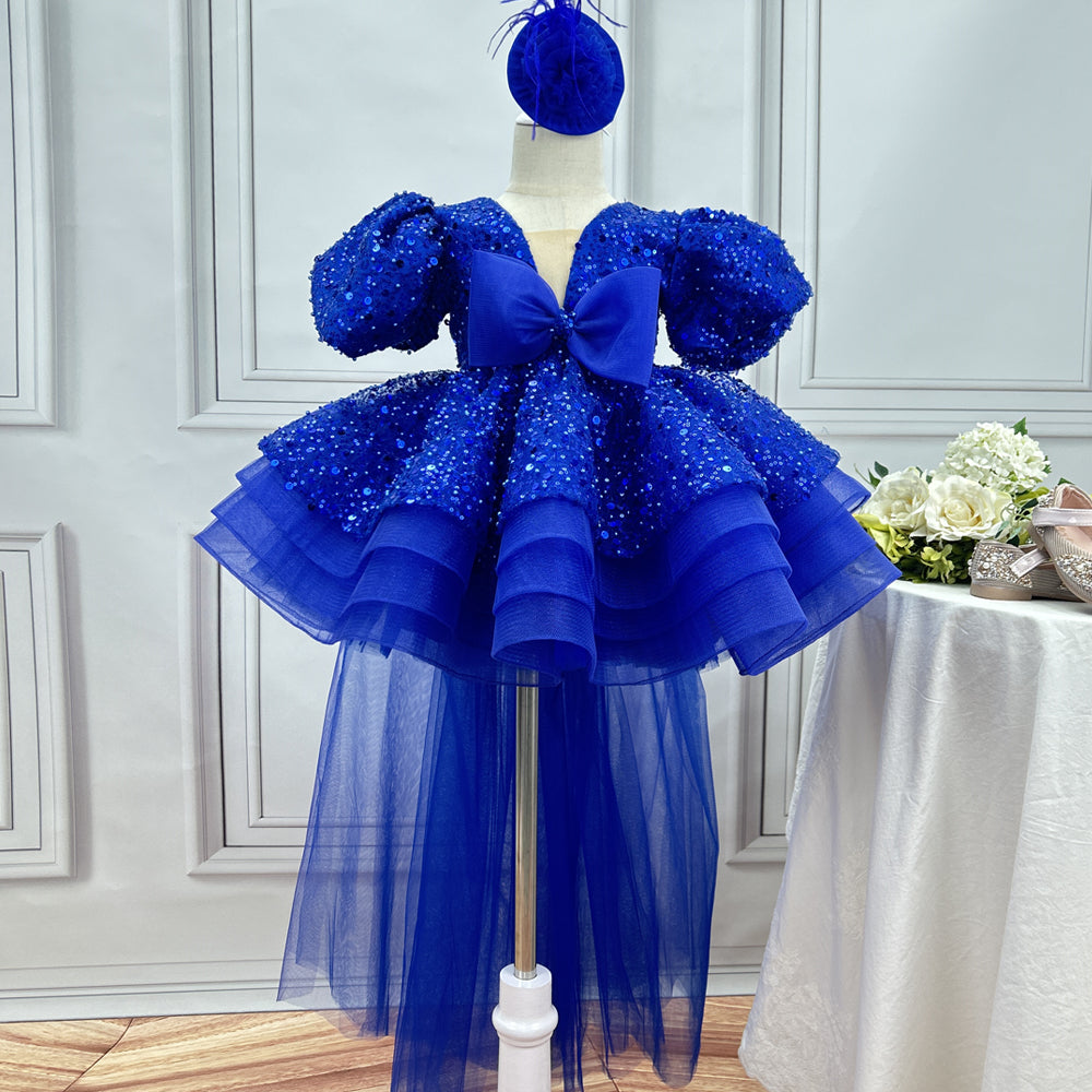 Girls Fashionable V-Neck Trailing Princess Dress for Performance | KLFFLGID
