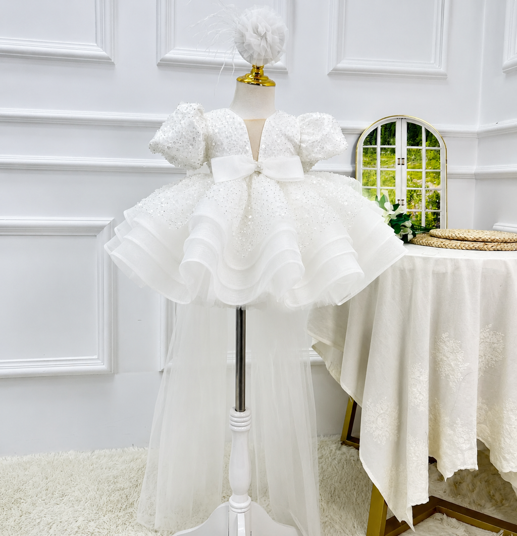 Girls Fashionable V-Neck Trailing Princess Dress for Performance | KLFFLGID