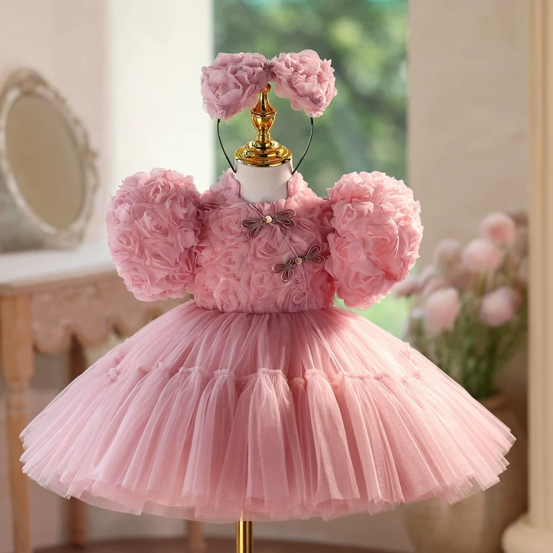 Baby Birthday Dress Wedding Flower Girl Dress 3D Floral Pageant Gown｜KLFFIGID
