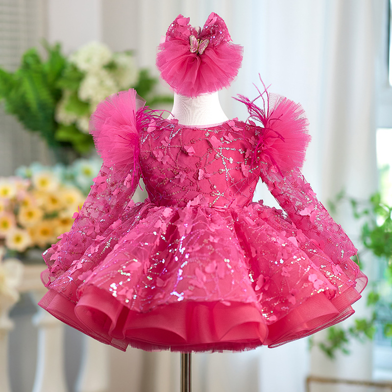 0-12Y Girls Long Sleeve Butterfly Embroidered Princess Dress | KLFFLGID