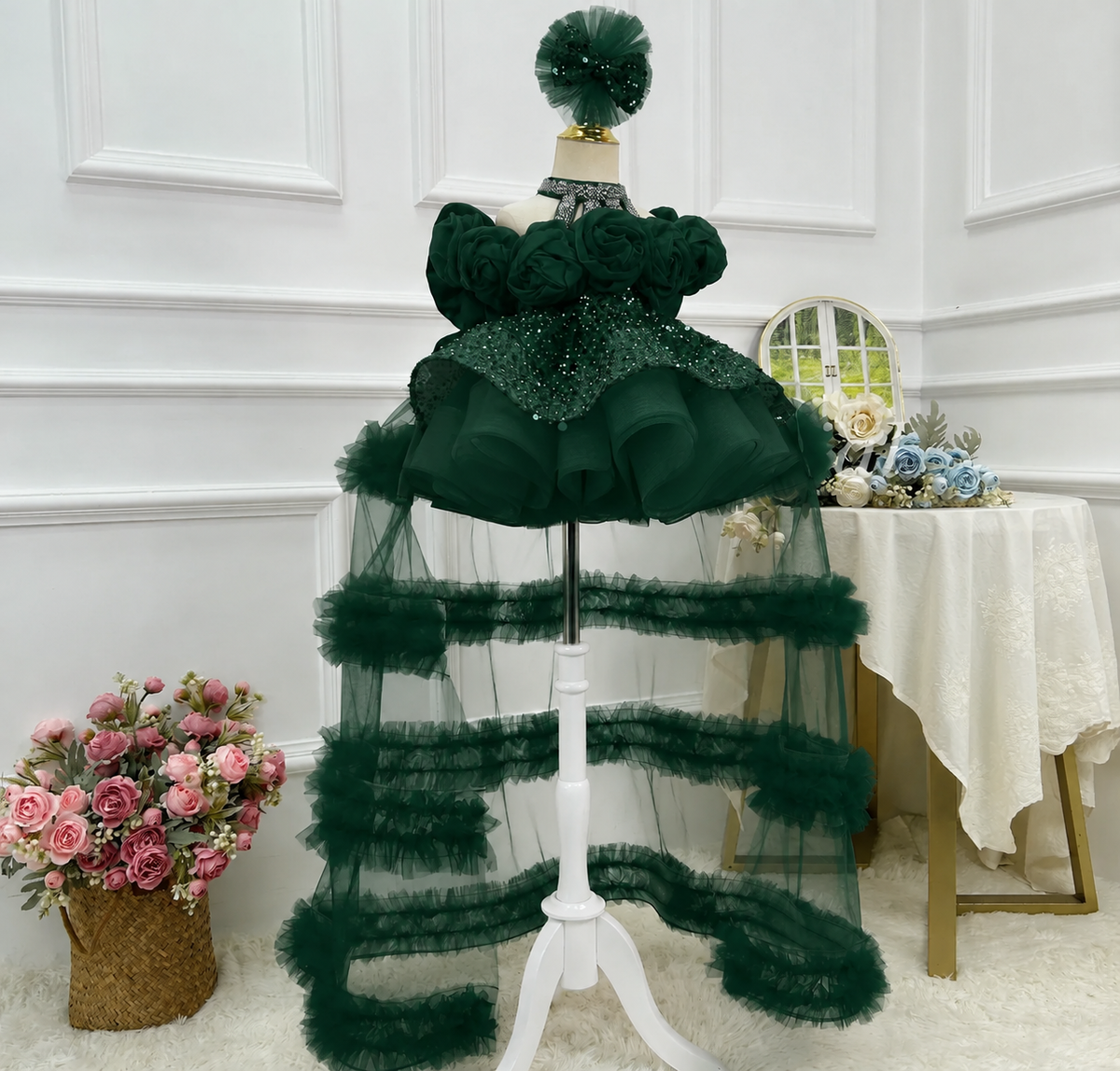 Toddler Princess Dress with 3D Roses & Butterfly Wings for Girls | KLFFIGID