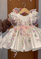 3D Floral Party Dress Baby Birthday Dress Elegant pageant gown｜KLFFIGID