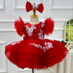 Baby Pink Floral Flower Dress Layered Ruffle Princess Dress｜KLFFLGID