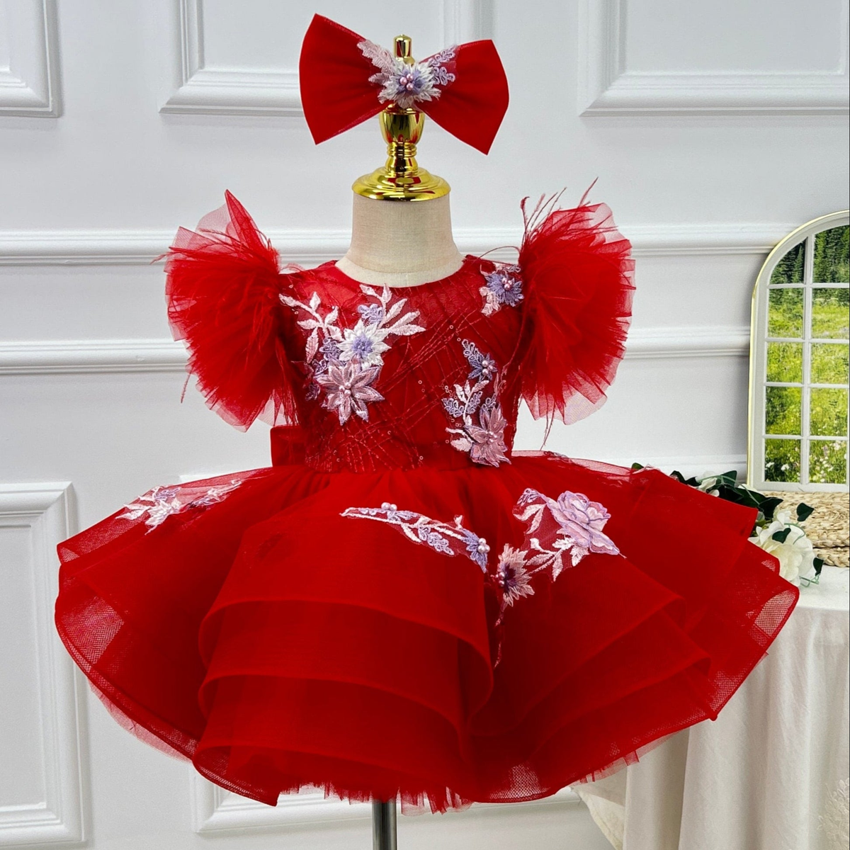 Baby Pink Floral Flower Dress Layered Ruffle Princess Dress｜KLFFLGID