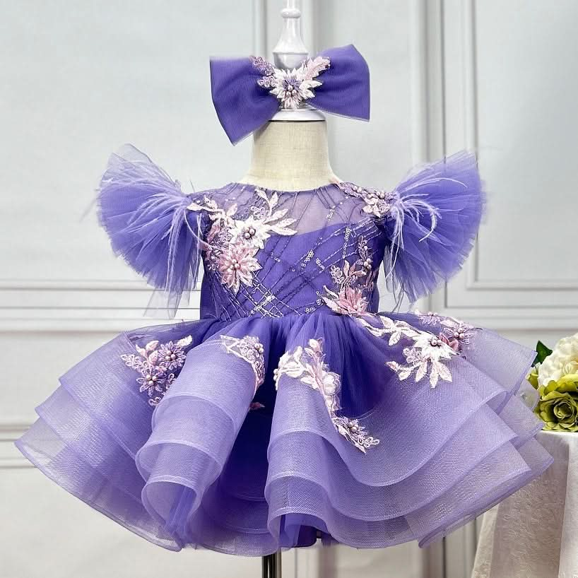 Baby Pink Floral Flower Dress Layered Ruffle Princess Dress｜KLFFLGID
