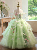 Children's long dresses, party dresses for ages 3-12, tulle green dresses, flower dresses, princess dresses for girls.