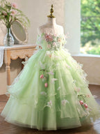 Children's long dresses, party dresses for ages 3-12, tulle green dresses, flower dresses, princess dresses for girls.