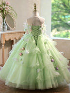 Children's long dresses, party dresses for ages 3-12, tulle green dresses, flower dresses, princess dresses for girls.