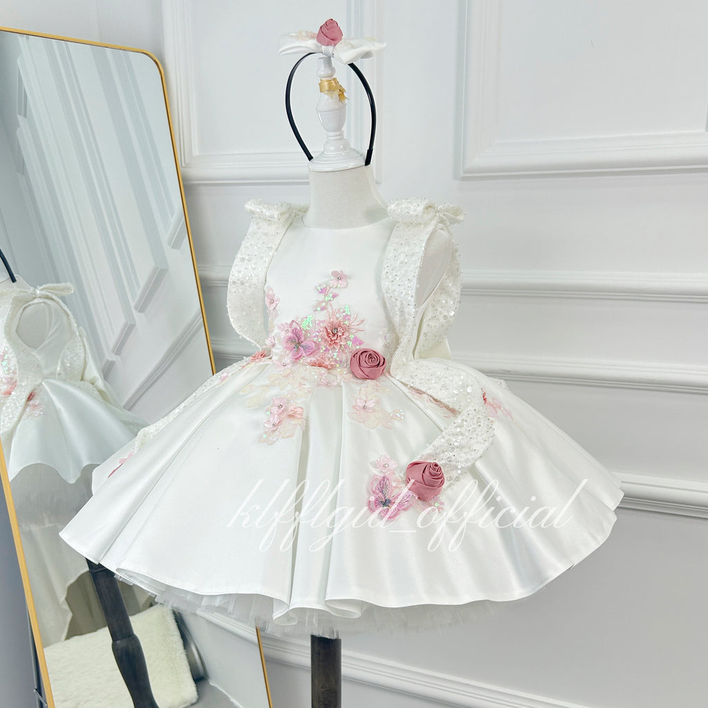 Baby Birthday 3D Floral Dress & Wedding flower girl Dress | KLFFIGID