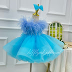 Stylish Feather Pageant Gown & Baby Birthday Dress | KLFFLGID