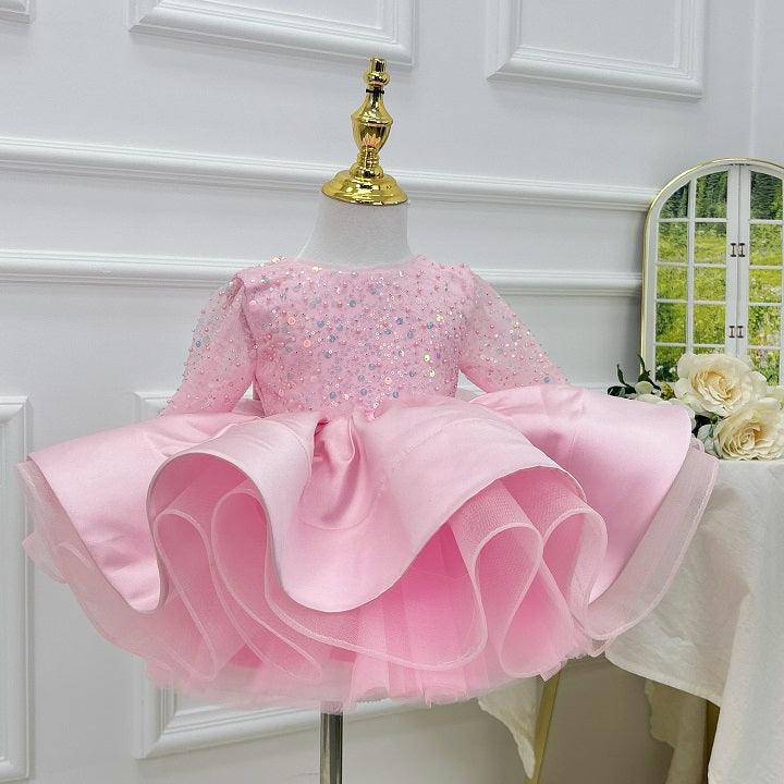 Satin Sequin Big Bow Fluffy Girls Birthday Princess Dress | KLFFIGID