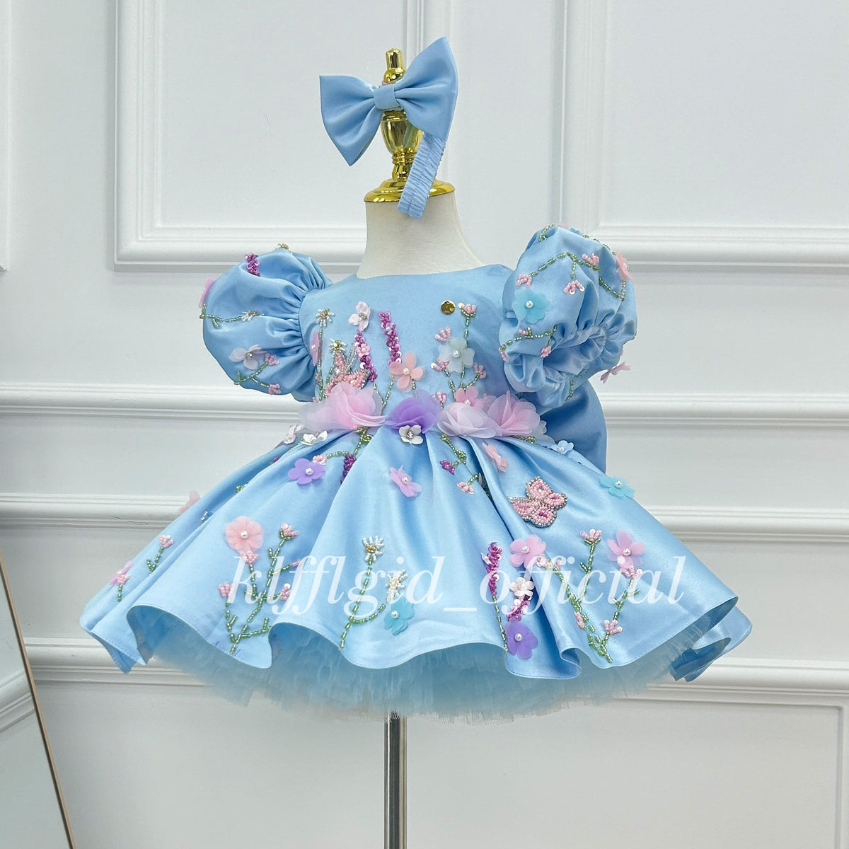3D Floral Party Dress Baby Birthday Dress Elegant pageant gown｜KLFFIGID