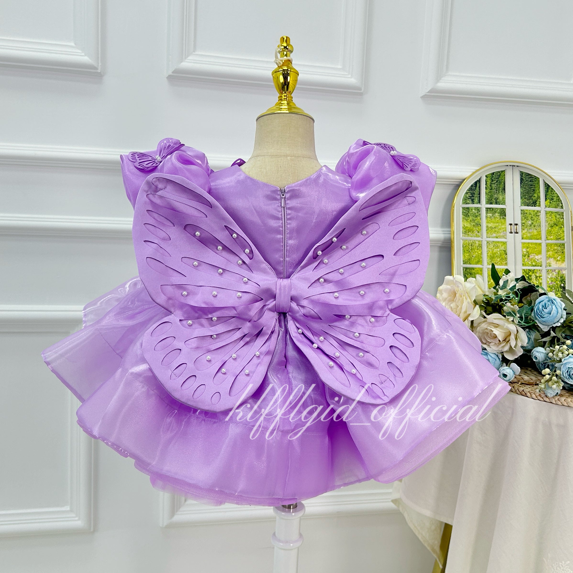 Baby 1st Birthday Tulle Dress with Large Bow for Pageant | KLFFIGID