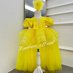 Sequined Puff Sleeve First Birthday Girl Princess Dress with Bow | KLFFIGID