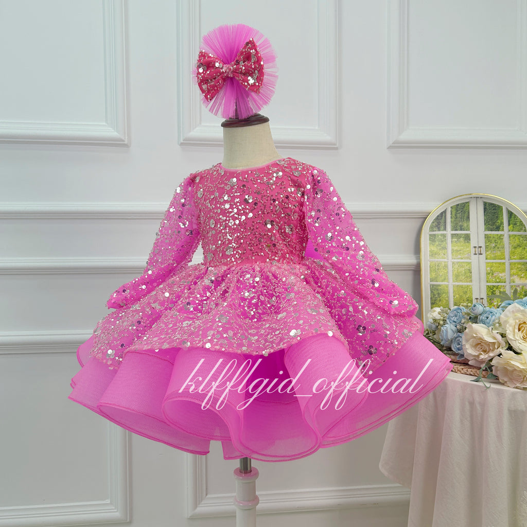 Baby First Birthday & Wedding Flower Girl Dress with Bow Sequins | KLFFIGID