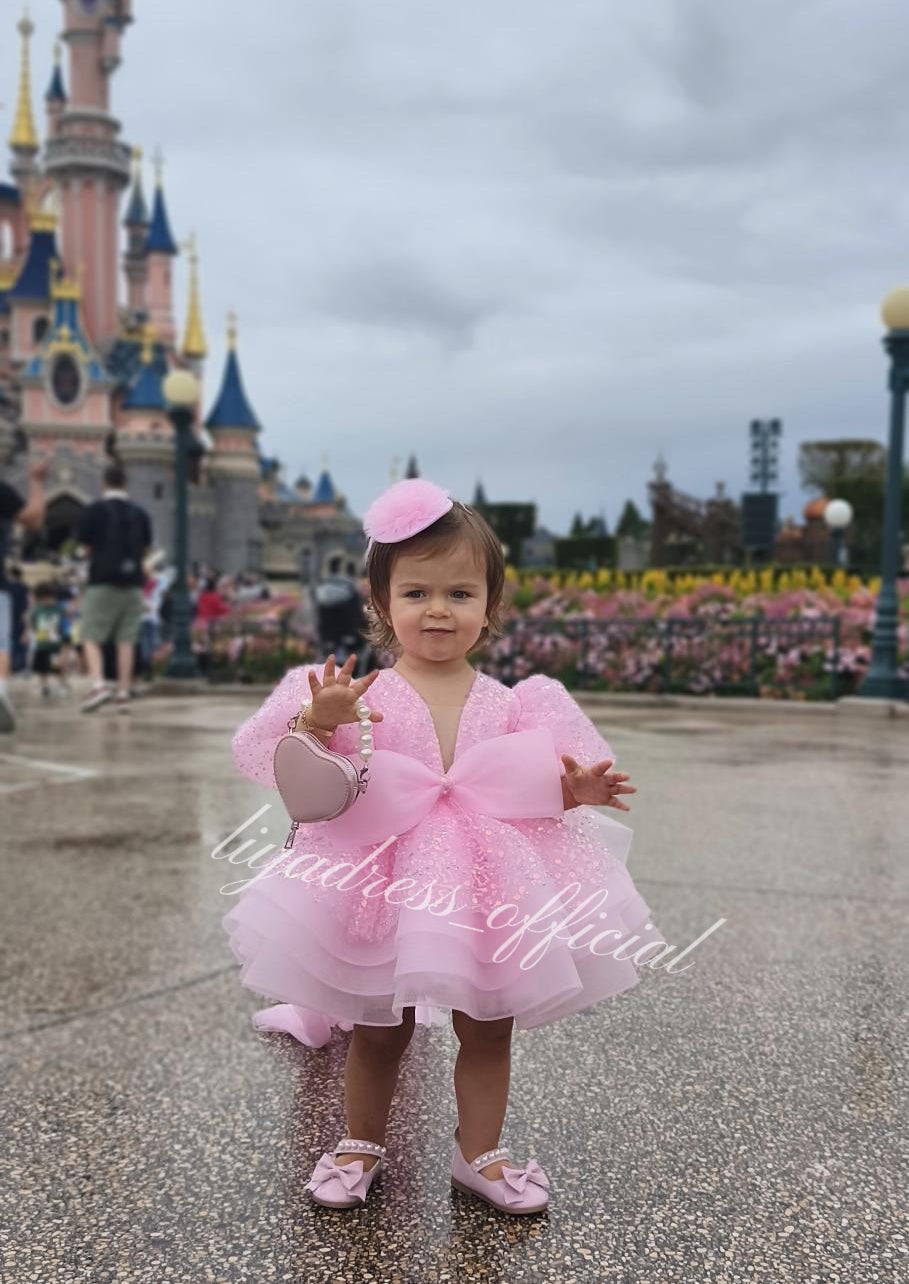 Baby Puff Sleeve Fluffy Tail 1st Birthday Party Princess Dress | KLFFIGID
