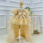 Sequin Flower Girl Dress with Train & Puff Sleeves | KLFFIGID