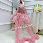 Lace Butterfly Sequined Trailing Birthday Dress with Tiara | KLFFIGID