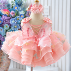 Girls Light Blue Princess Dress with 3D Floral Details｜KLFFLGID