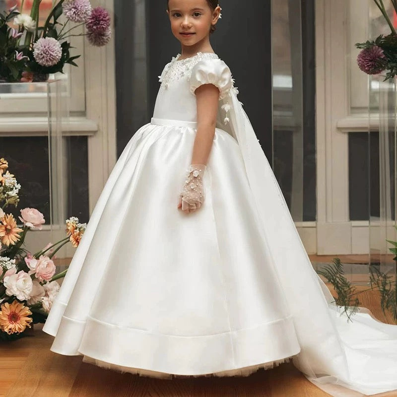 Elegant high-end wedding dress, children's dress, birthday party banquet tail girl dress, baby girl pageant dress