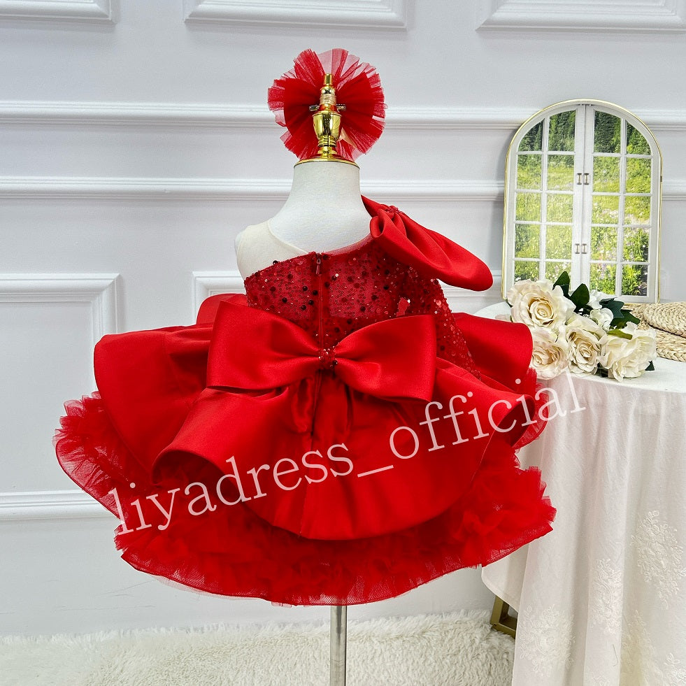 One-Shoulder Mesh Fluffy Stage Performance Dress for Girls | KLFFIGID
