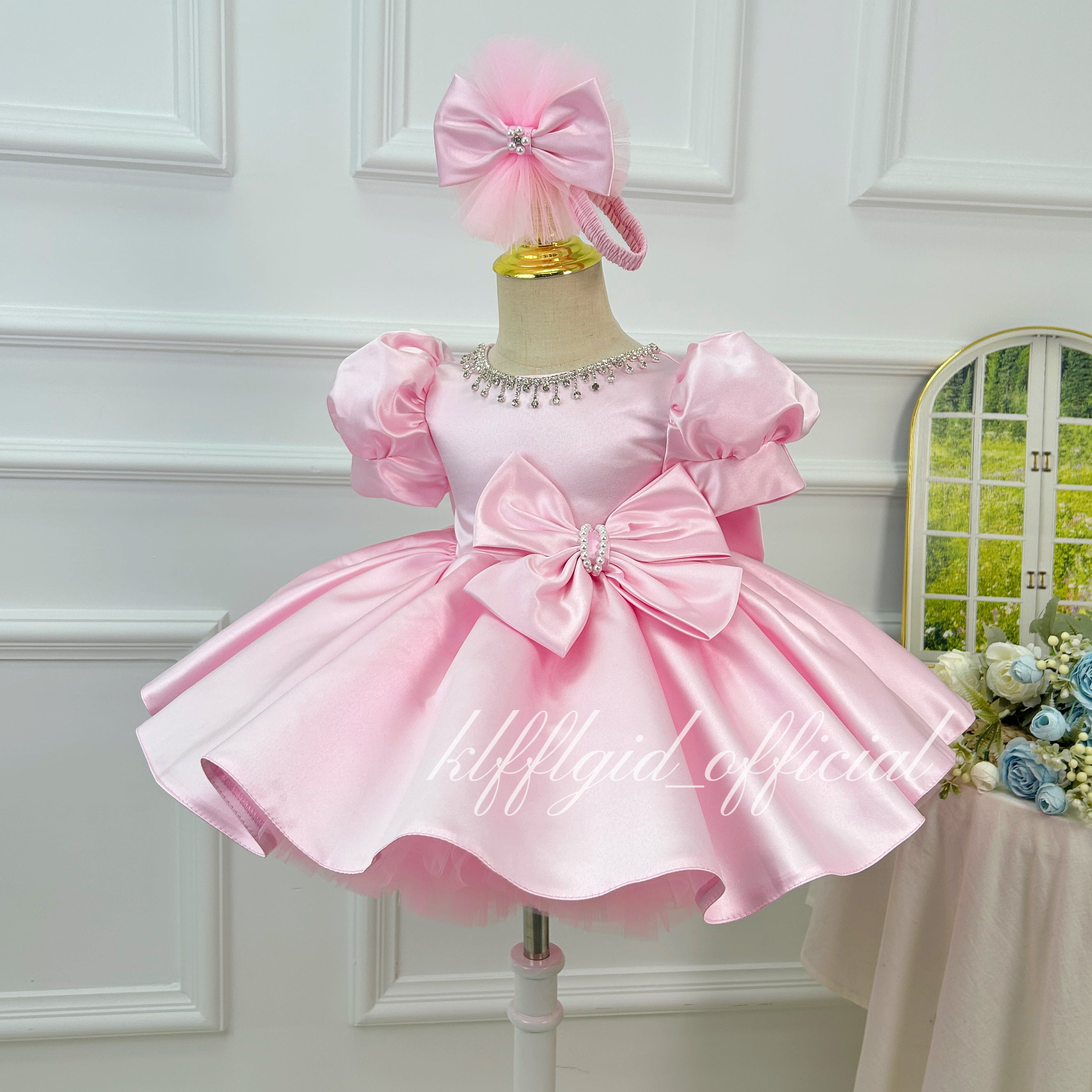 Baby First Birthday Big Bow Flower Girl Wedding Dress | KLFFLGID