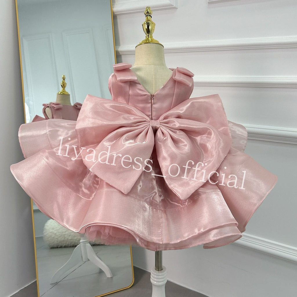 Big Bow Sleeveless Feather Flower Princess Dress | KLFFIGID