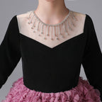 Girls long dress, girl princess dress, 3-12 year old girl piano performance dress, flower dress