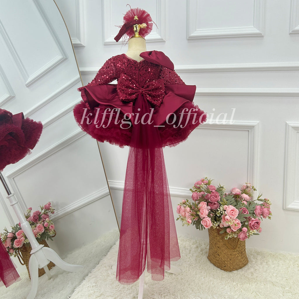 Red Christmas dress for girls Baby Birthday Dress Host's evening gown｜KLFFIGID