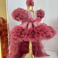 Sequin Flower Girl Dress with Train & Puff Sleeves | KLFFIGID