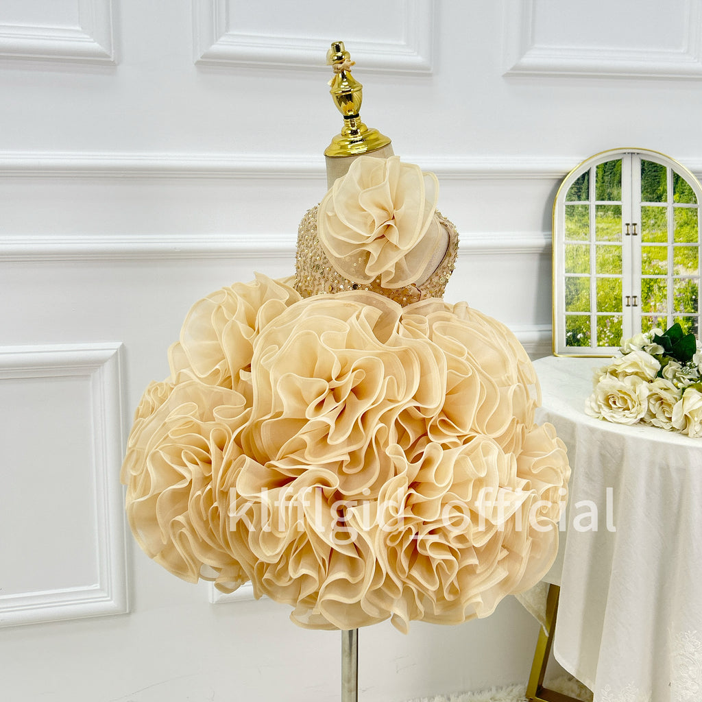 Cute Baby First Birthday Champagne Girls Party Dress | KLFFIGID