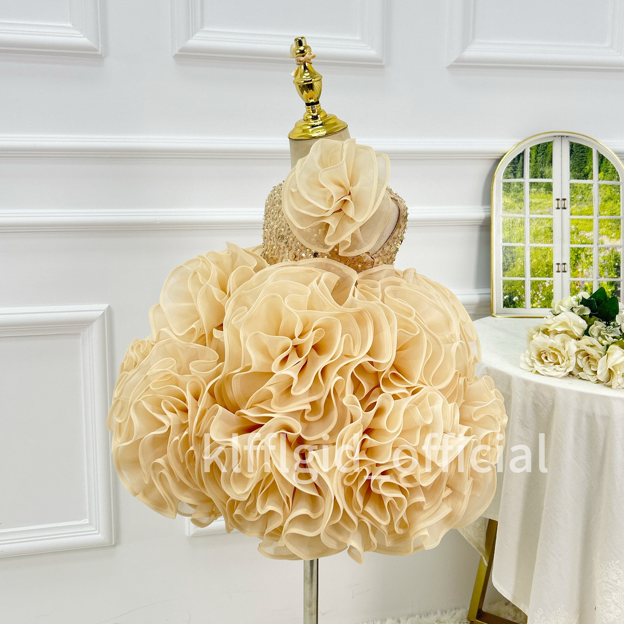 Cute Baby First Birthday Champagne Girls Party Dress | KLFFIGID