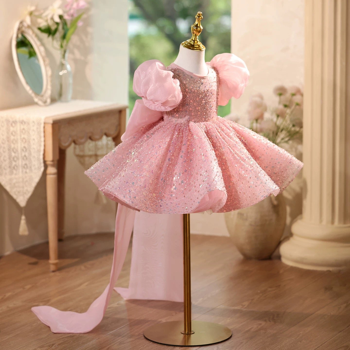 Short Sleeve Sequin Princess Birthday Party Dress | KLFFIGID