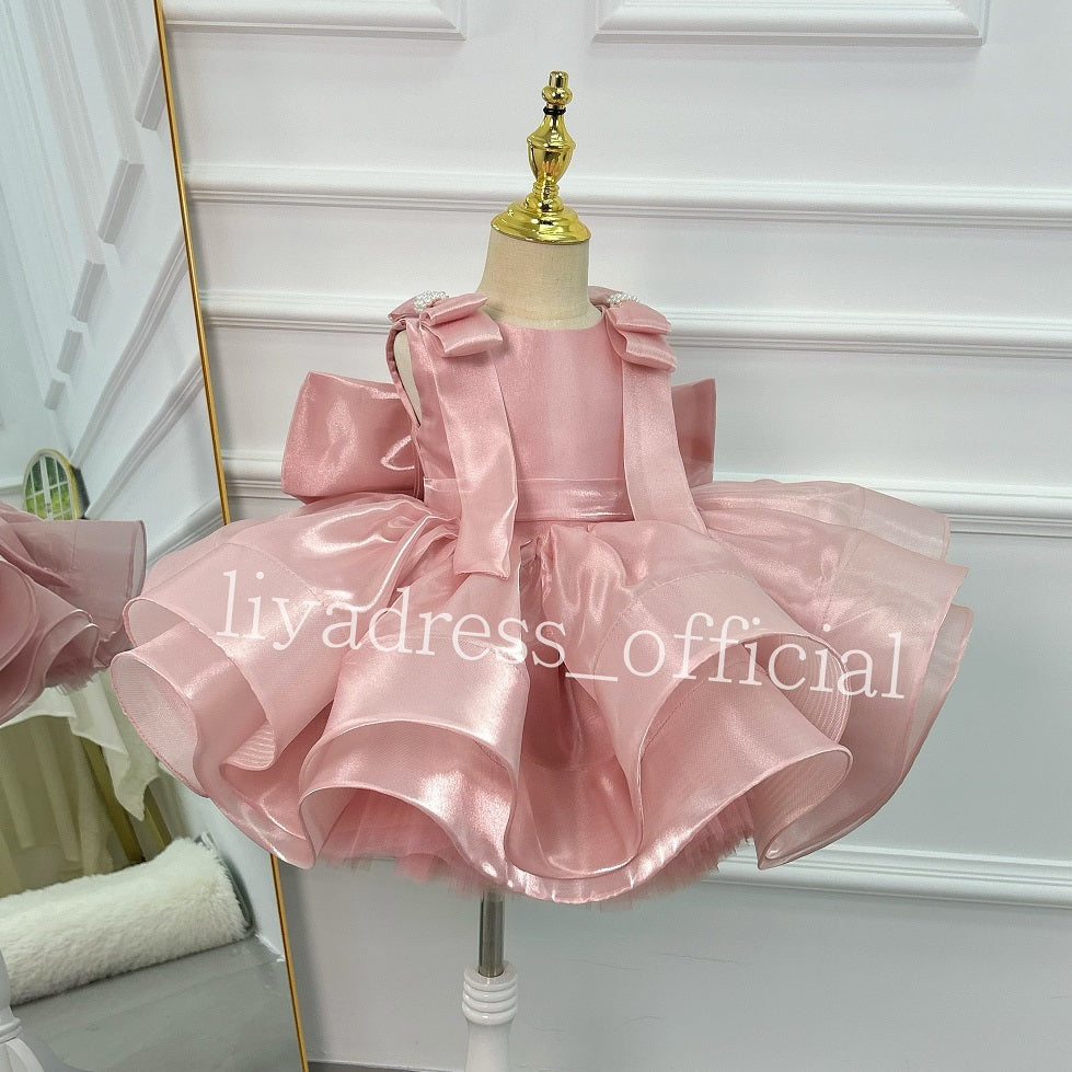 Big Bow Sleeveless Feather Flower Princess Dress | KLFFIGID