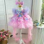 Fluffy Purple Birthday Party Baby Dress with Floral Details | KLFFIGID