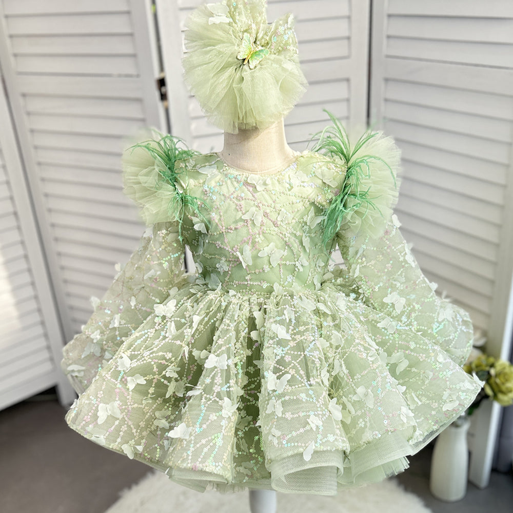 0-12Y Girls Long Sleeve Butterfly Embroidered Princess Dress | KLFFLGID