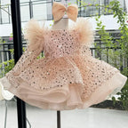 New Stage Performance First Birthday Sequined Long Sleeve Girls Dress