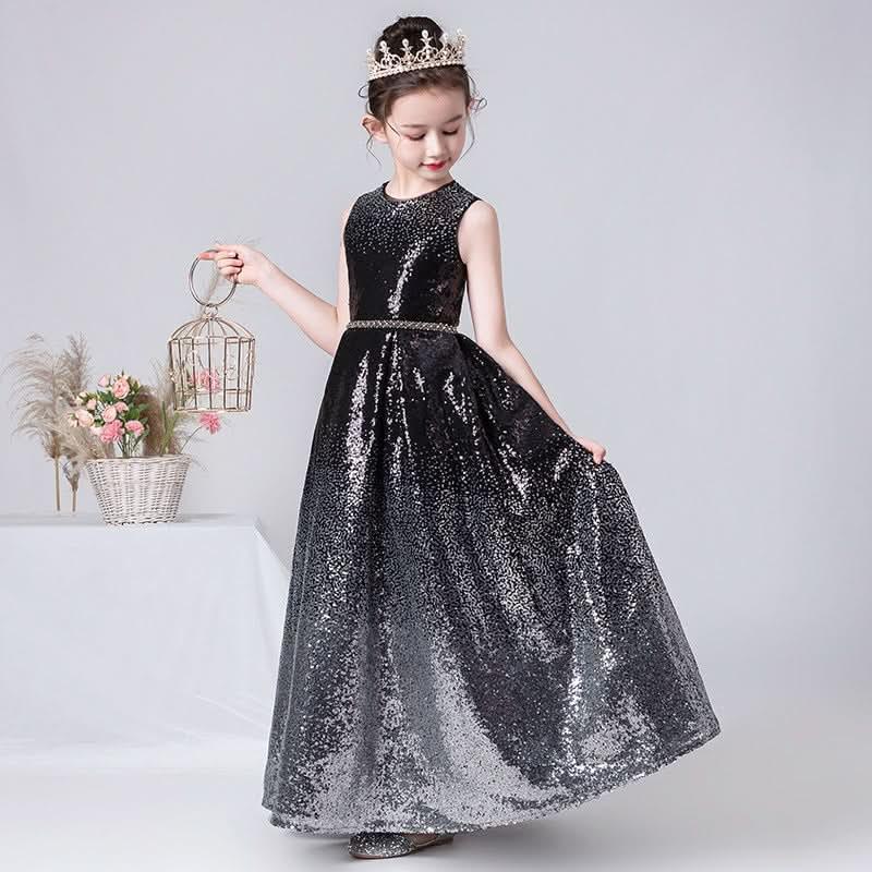 Sparkling Black Sequin Gown Perfect Sleeveless Black Sequin Princess Dress Sweet and Stylish: High-End Evening Party Dress