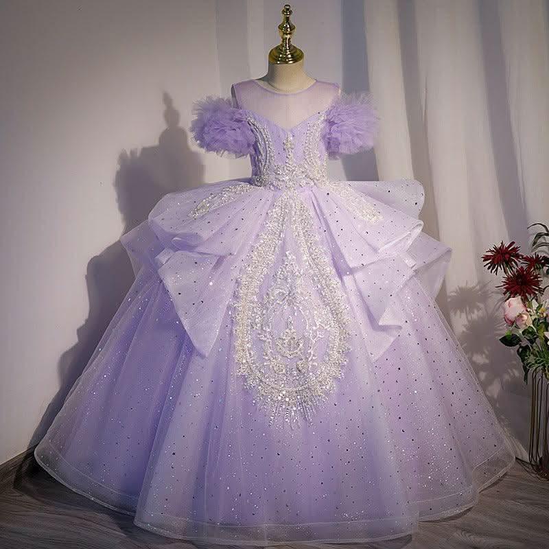 Enchanted Purple Princess Dress Shiny Silver Embroidered Ball Gown