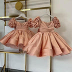 Pink Puff Sleeve Girls Princess Birthday Dress | KLFFIGID