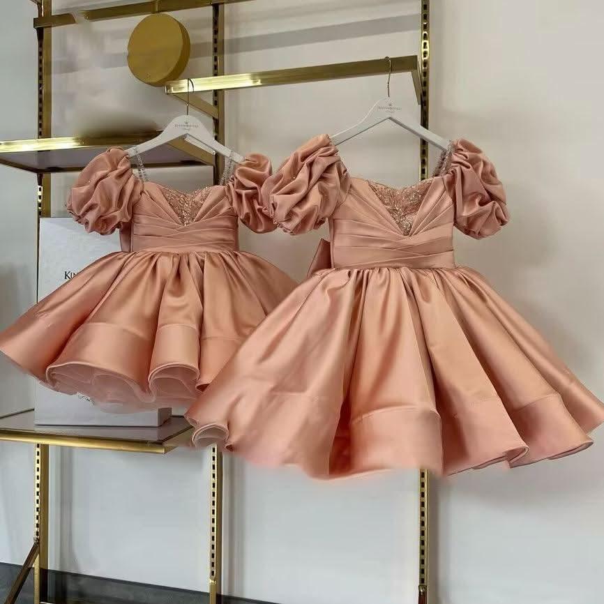 Pink Puff Sleeve Girls Princess Birthday Dress | KLFFIGID