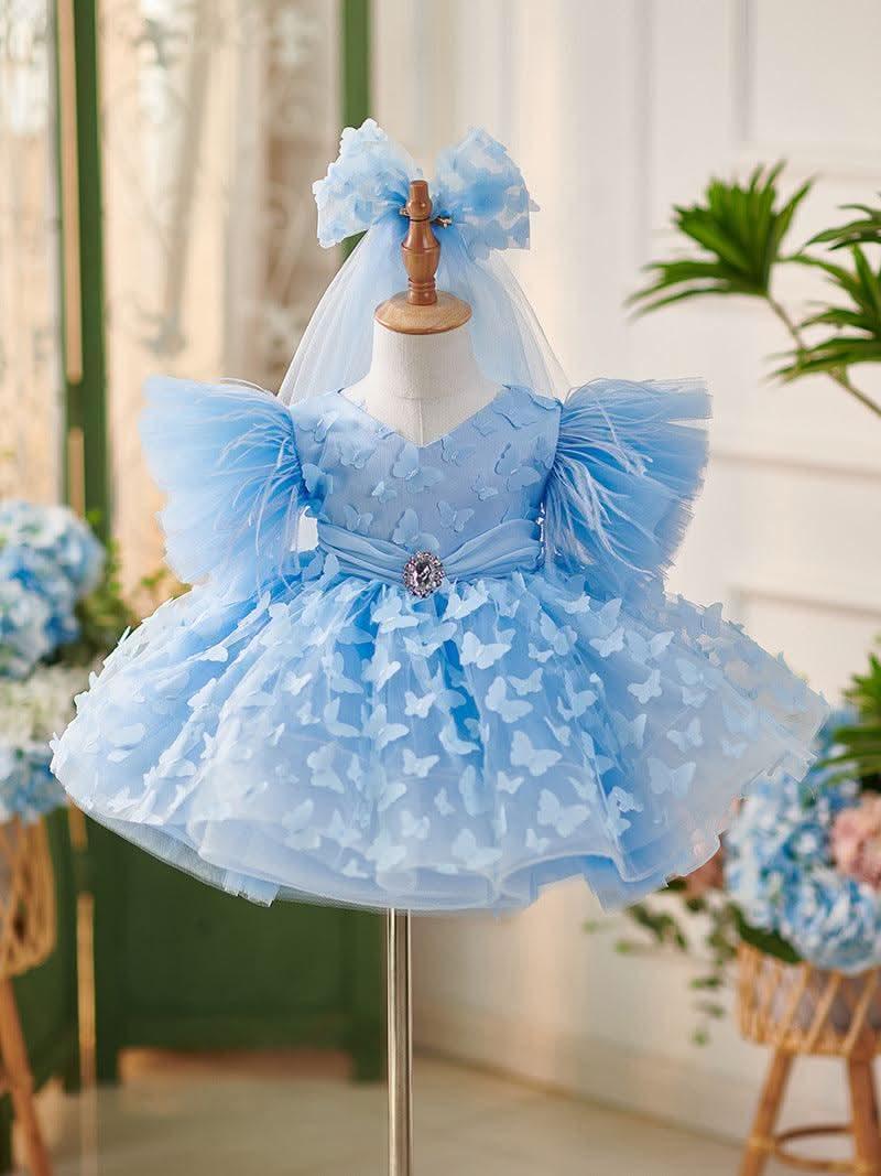 Girls Dreamy Butterfly Blue Tulle Fairy Party Dress | KLFFIGID