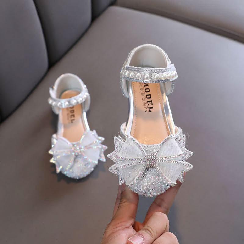 Sparkling Princess Shoes Elegant Pearl-Accented Girls' Shoes Dreamy Crystal Shoes Cute Bow Design