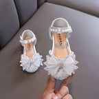 Sparkling Princess Shoes Elegant Pearl-Accented Girls' Shoes Dreamy Crystal Shoes Cute Bow Design