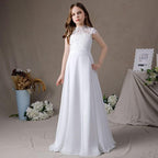 Elegant Lace Princess Dress White High-Waist Long Dress for Girls A Pure and Elegant Dress for Little Girls