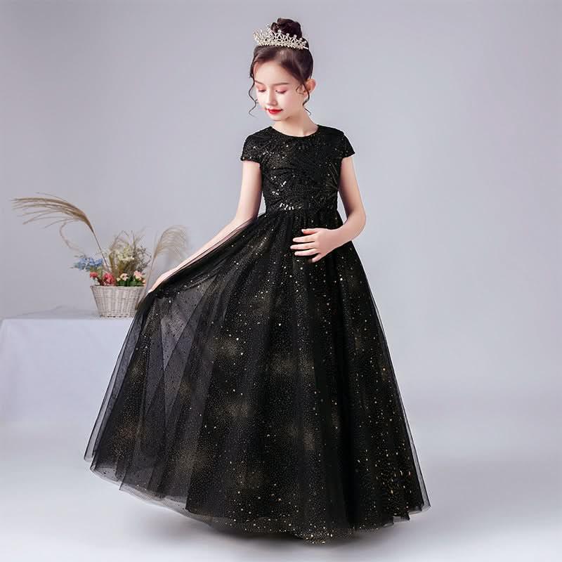 Elegant Black Princess Style A Starry Gown for a Dreamy Look Elegance Meets Sweetness in a Starry Dress