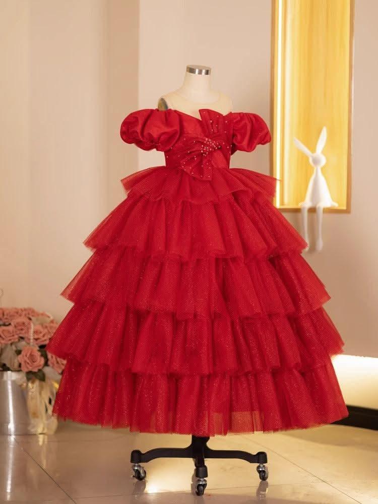 Elegant Red Princess Dress Luxurious Red Gown Sparkling Layered Tutu Dress