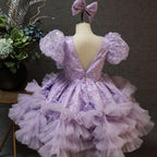 V-Neck Puff Sleeve Butterfly Fluffy Baby 1st Birthday Dress | KLFFIGID