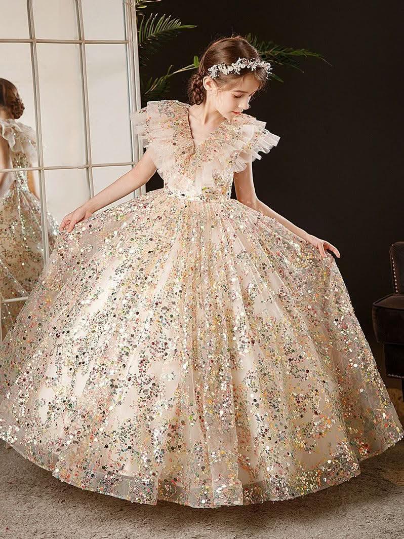 Girls Fairy Dream Multicolor Sequin Long Princess Gown | KLFFIGID
